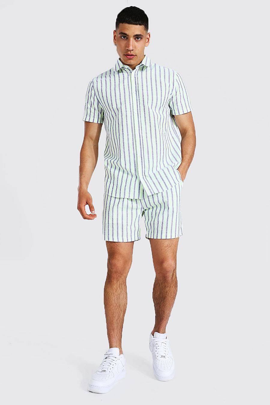 Yellow Neon Stripe Cotton Shirt And Shorts image number 1