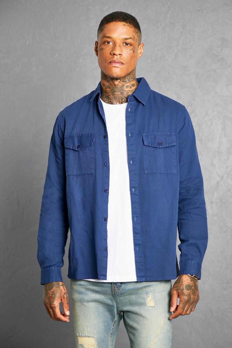 Navy Garment Dyed Twill Overshirt image number 1