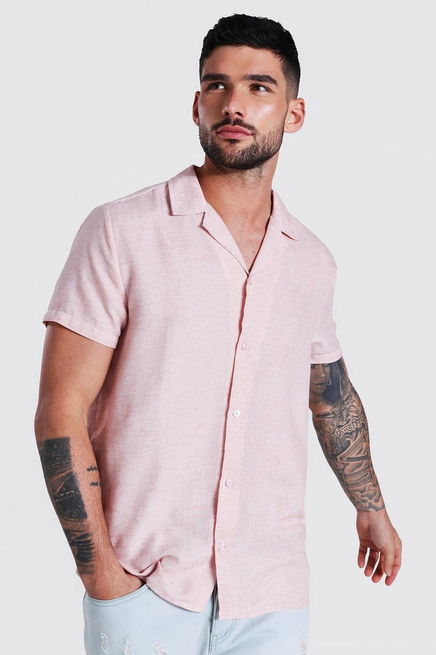 Chemise à manches courtes en lin avec col tailleur, Rose image number 1