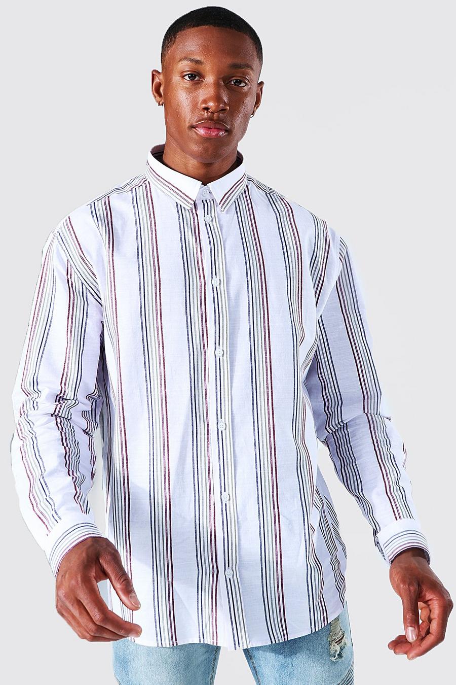 White Long Sleeve Cotton Oversized Stripe Shirt image number 1