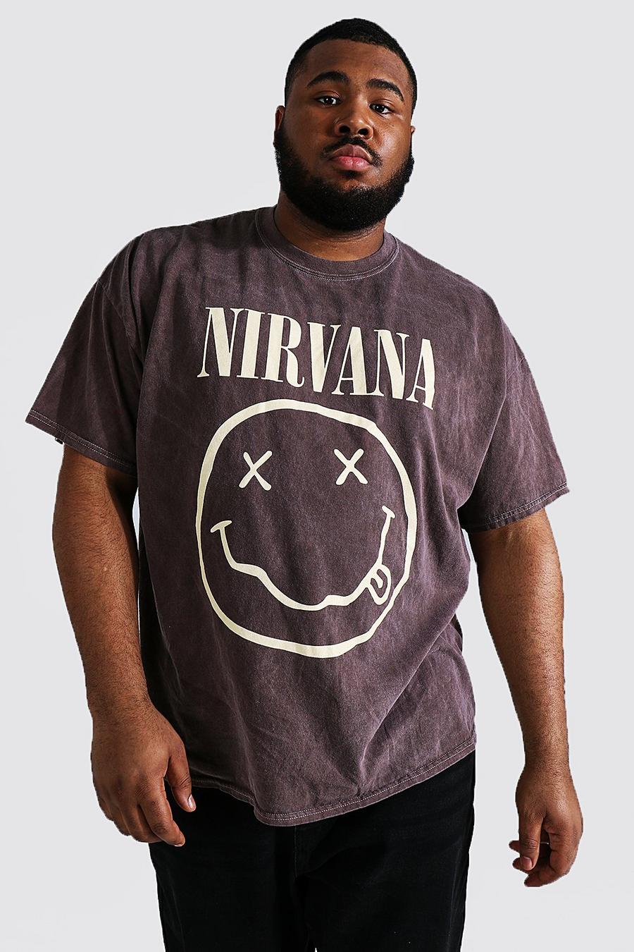 Chocolate Plus Size Overdyed Nirvana License T-shirt image number 1