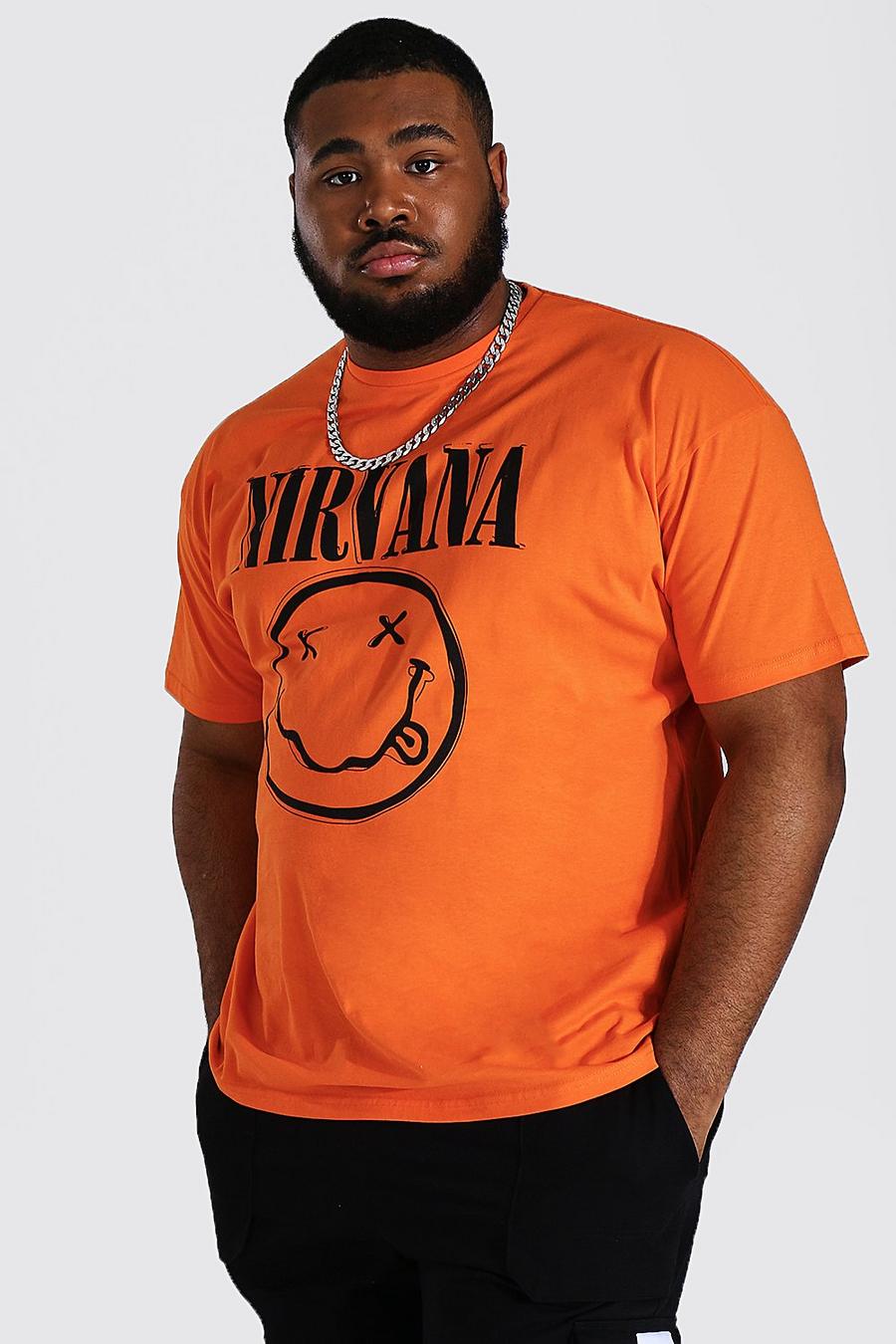 Orange Plus Size Gelicenseerd Versleten Nirvana T-Shirt image number 1