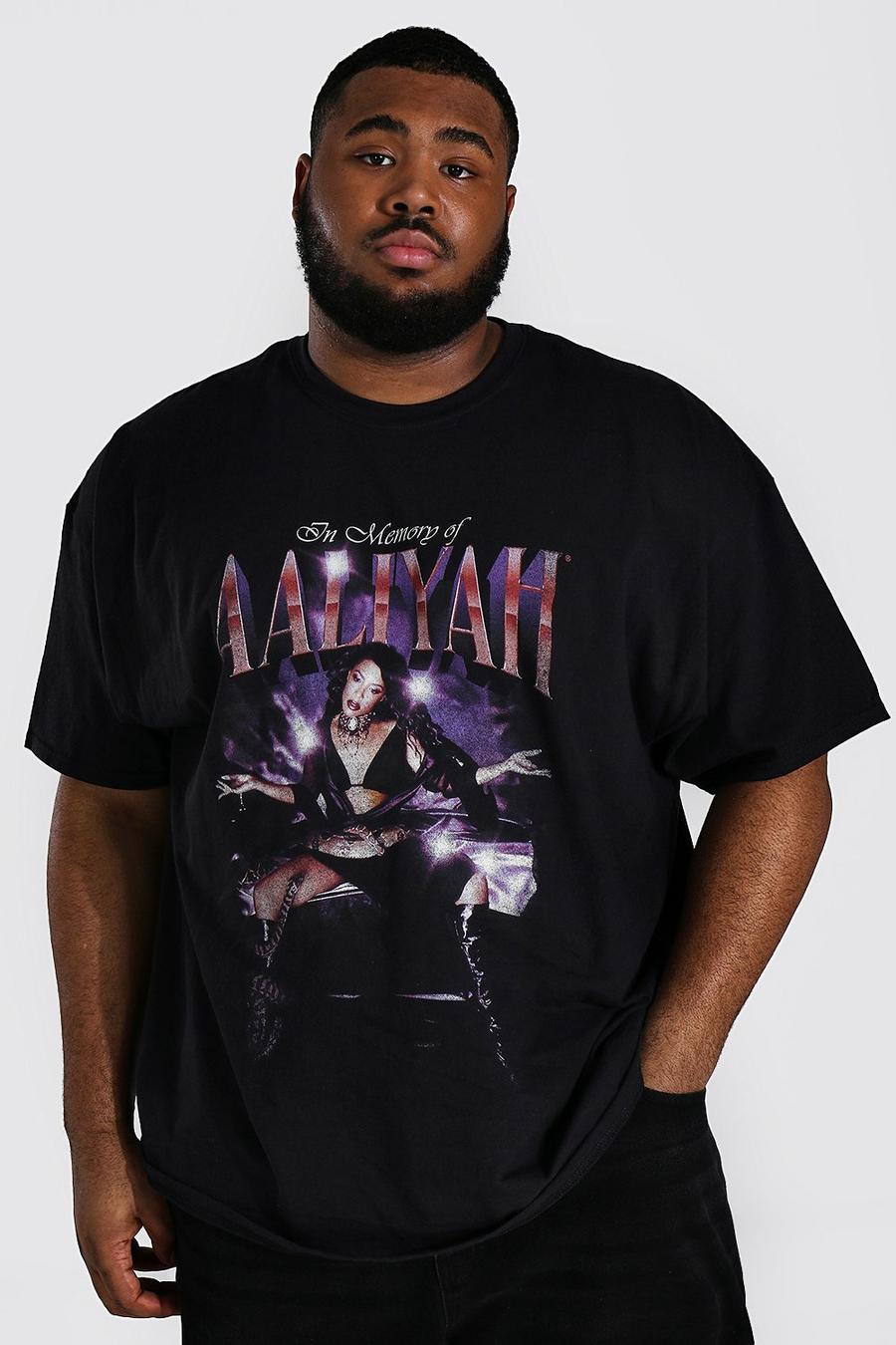 שחור טישרט ממותג עם הדפס Aaliyah, מידות גדולות image number 1