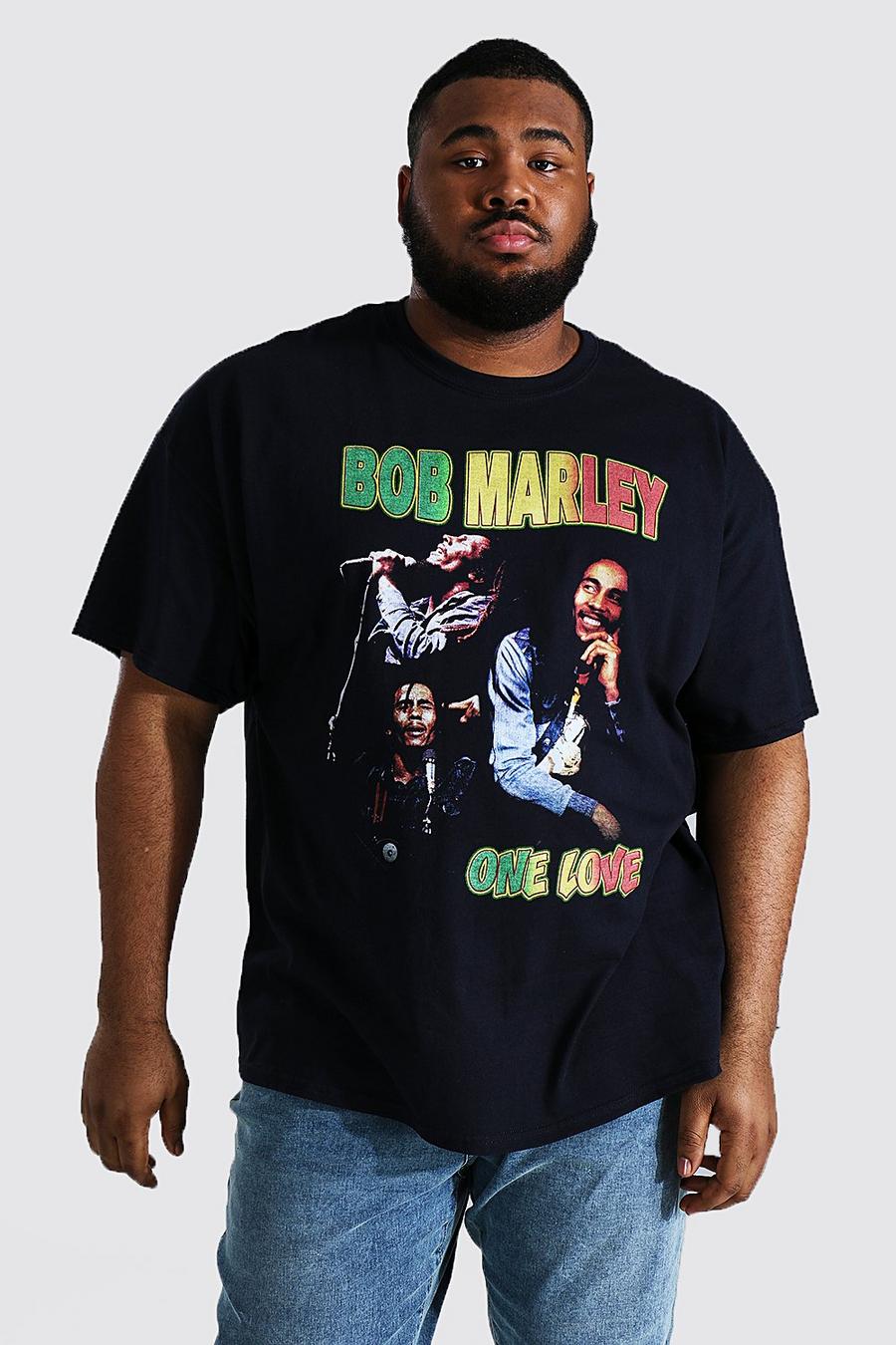 שחור טישרט ממותג עם הדפס הומאז' Bob Marley, מידות גדולות image number 1
