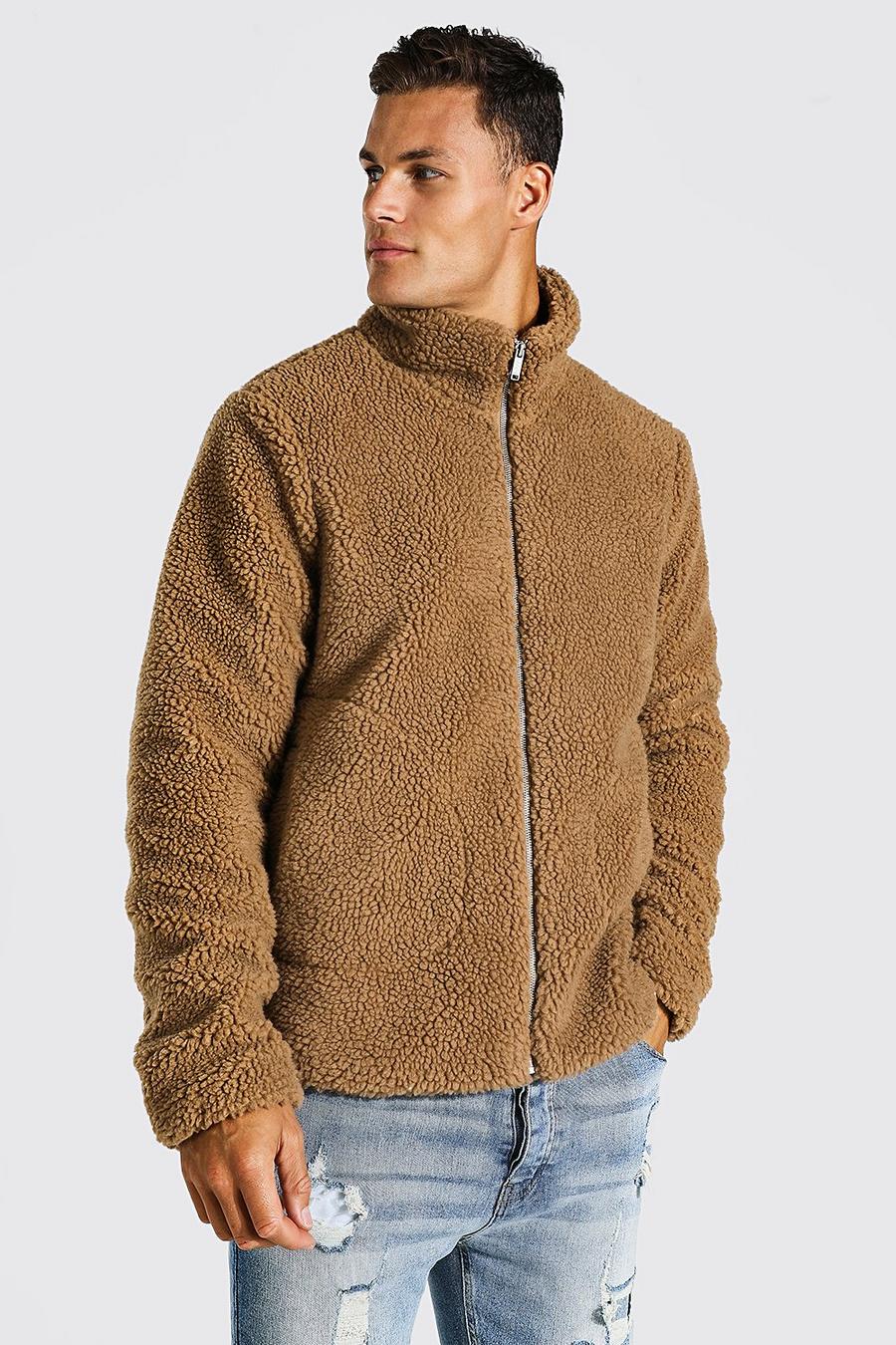 Tan Tall Borg Funnel Neck Jacket image number 1