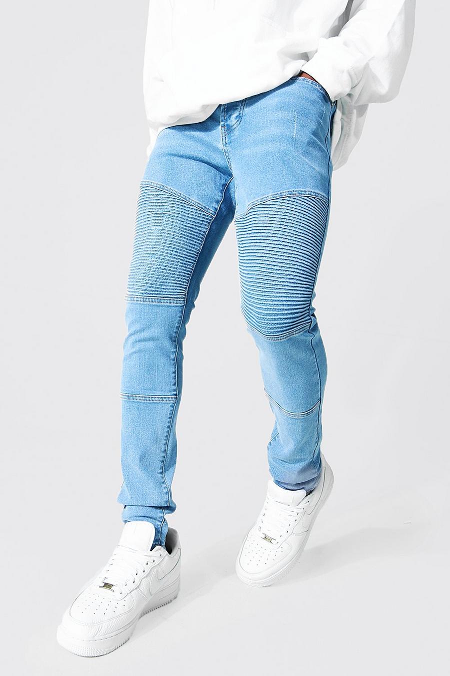 Light blue Super Skinny Panelled Biker Jeans image number 1