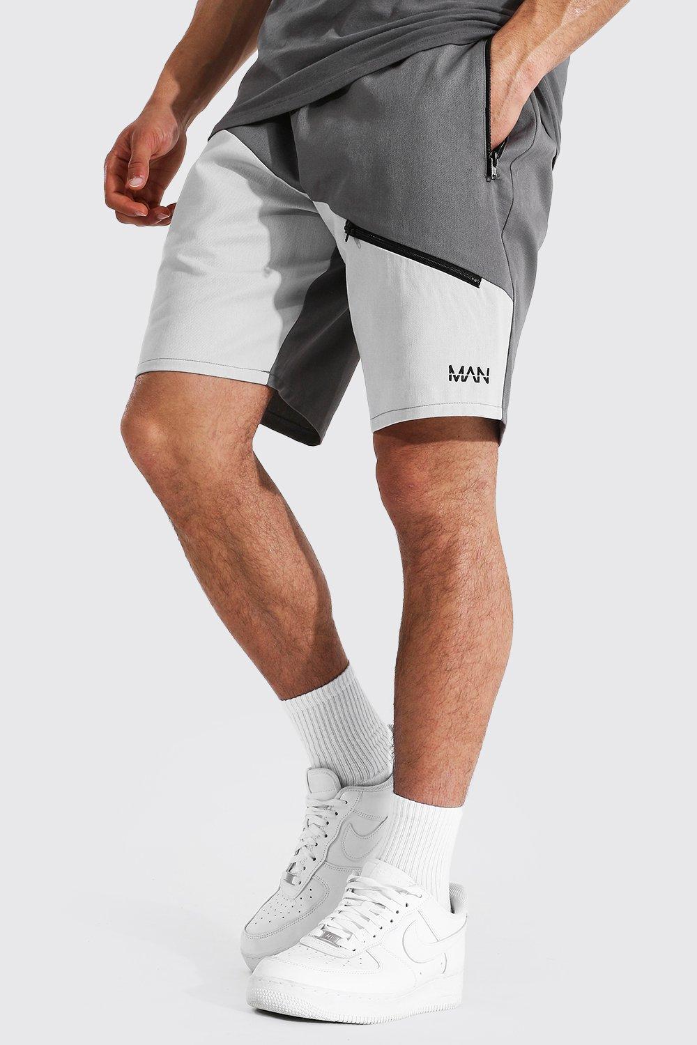 Man Spliced Cargo Short With Zip Pocket Boohoo