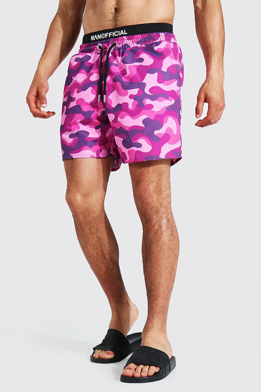 Pink Man Official Camo Mid Length Swim Short image number 1