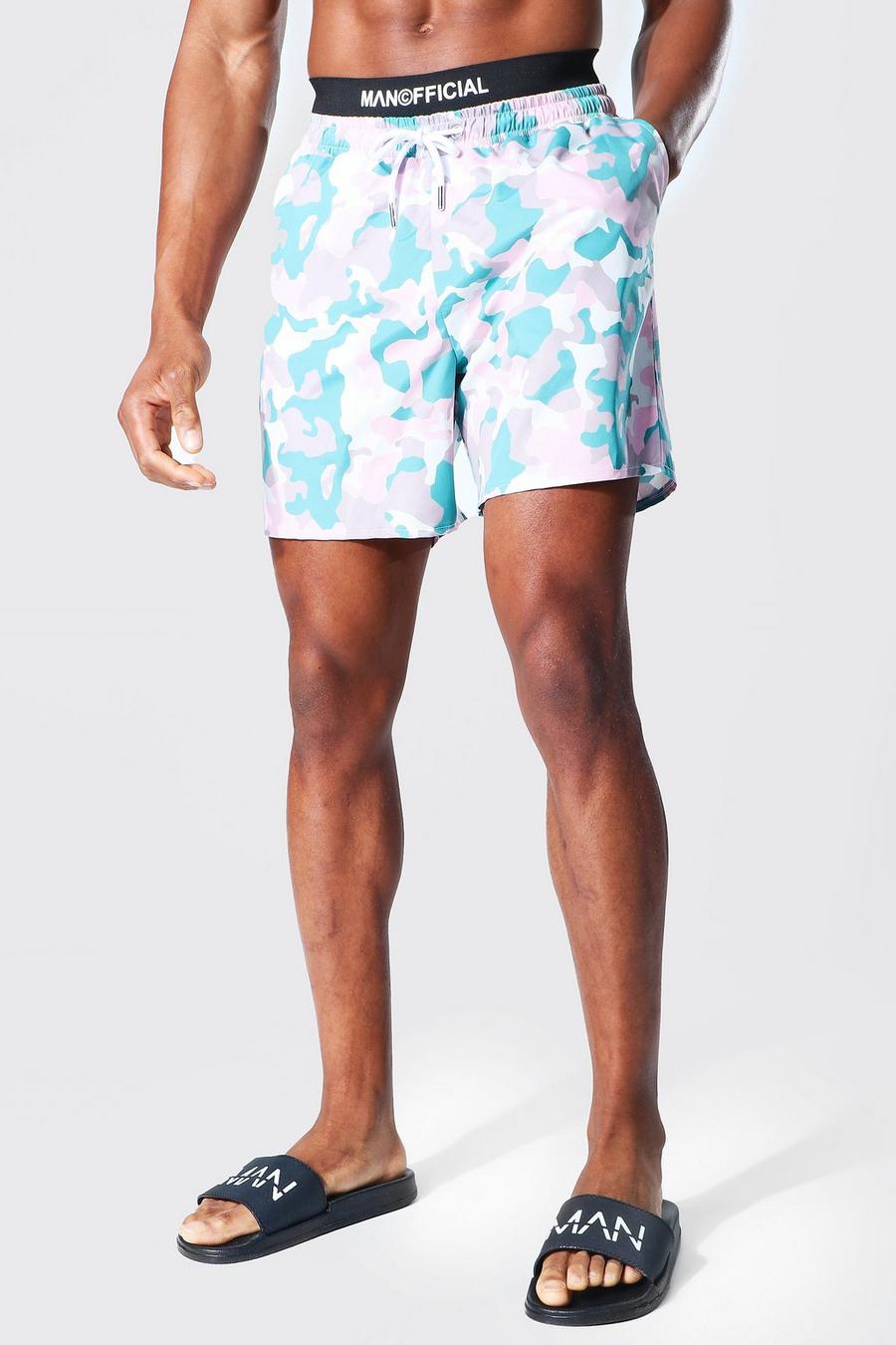 Teal Man Official Camo Mid Length Swim Short image number 1