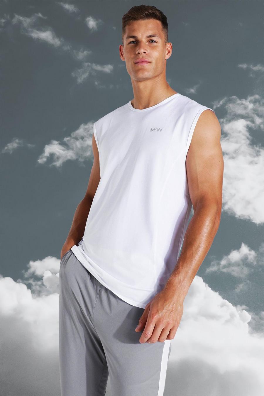 לבן גופיית רייסר ספורטיבית קלילה בשילוב צבעים עם כיתוב Man לגברים גבוהים image number 1