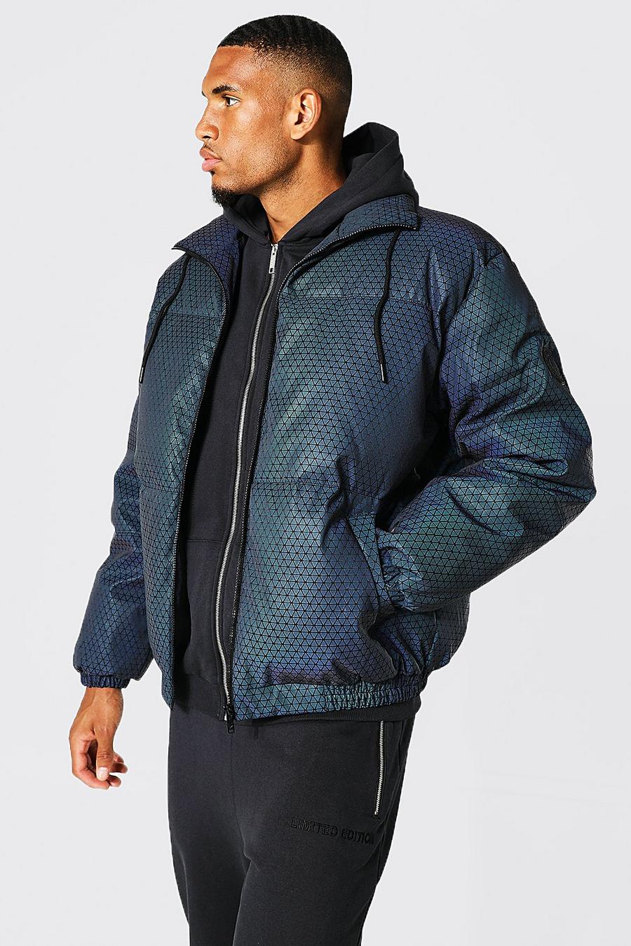Charcoal Tall Reflective Geo Funnel Neck Puffer image number 1
