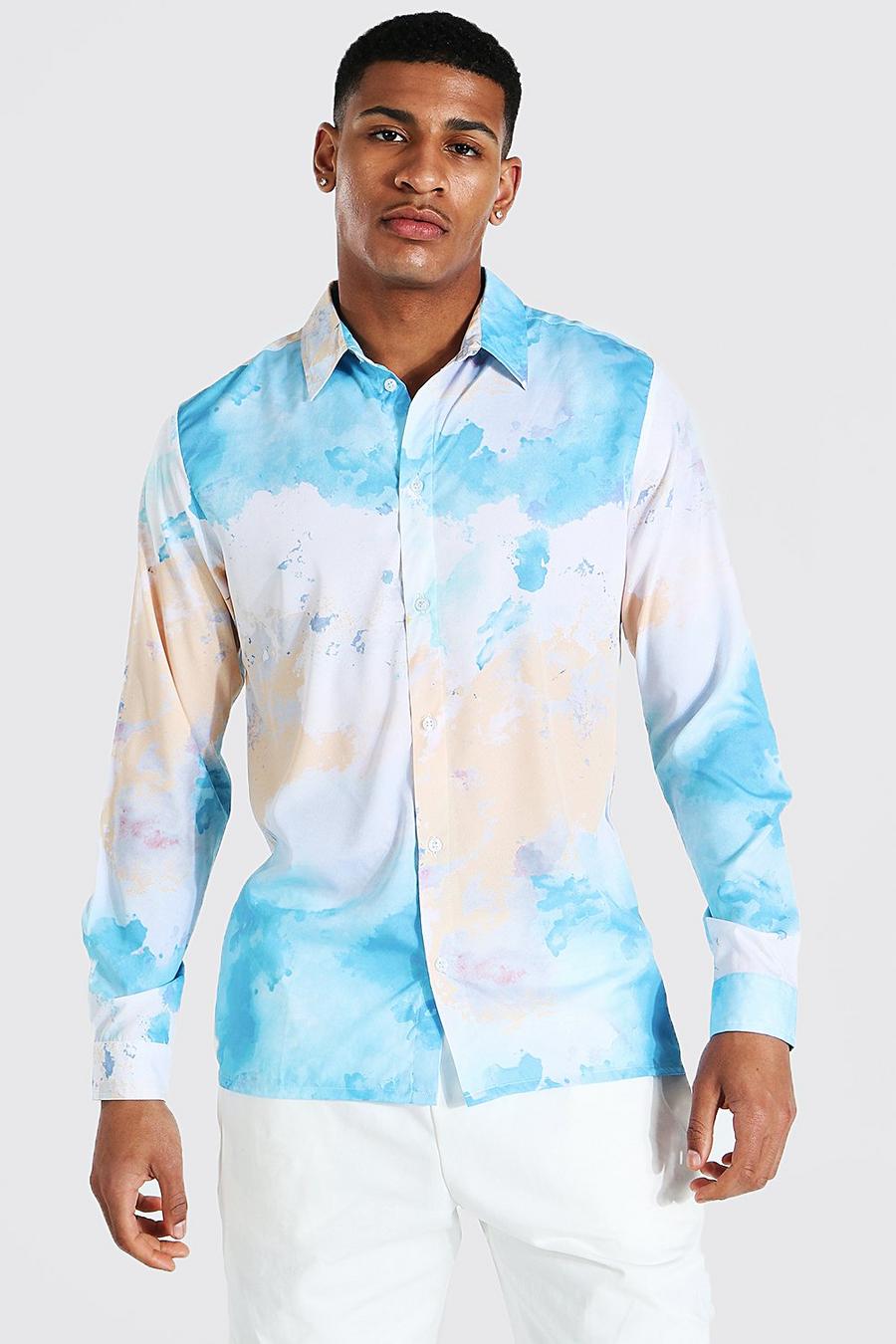 Blue Långärmad batikmönstrad skjorta image number 1