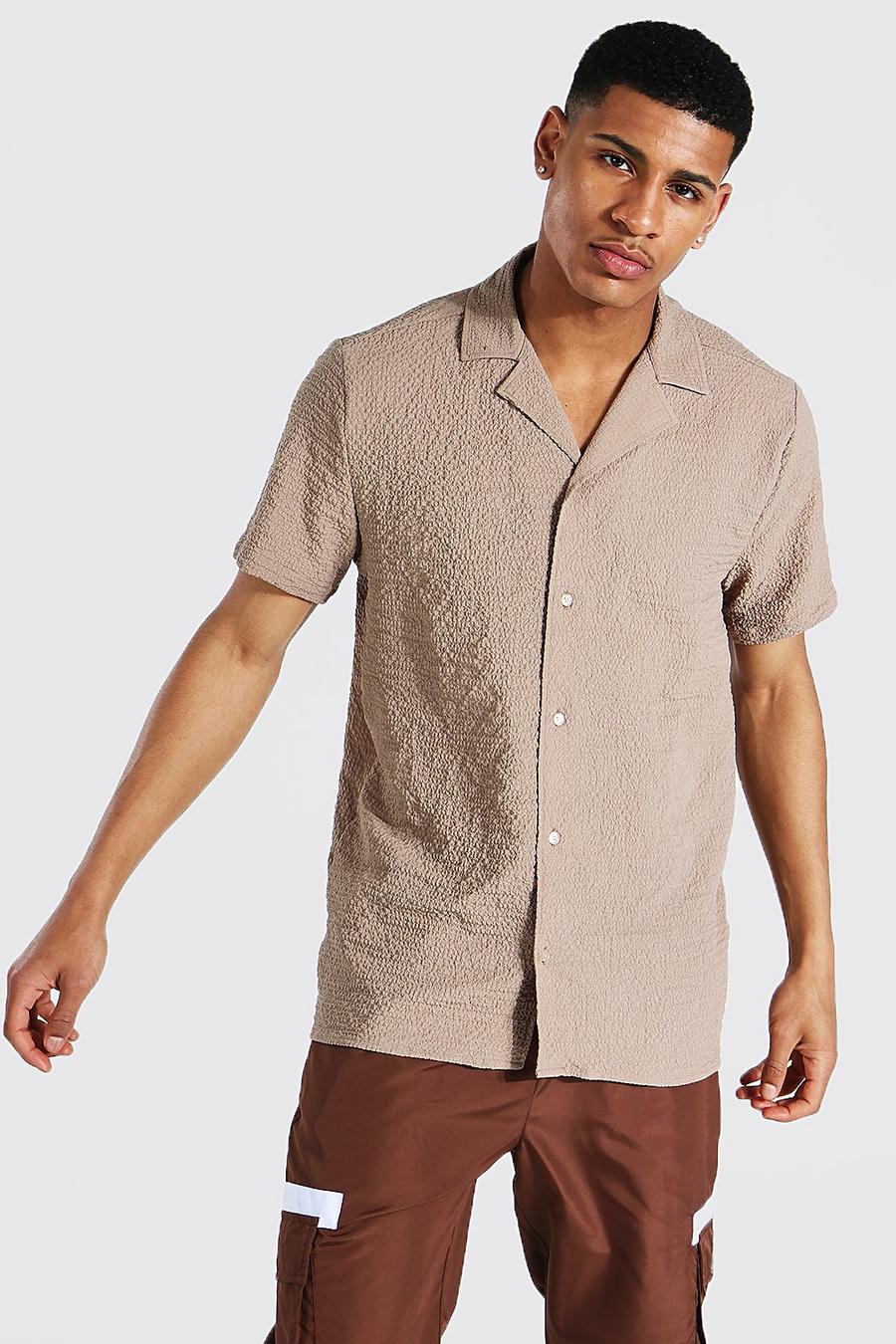 Taupe Short Sleeve Crinkle Texture Shirt image number 1