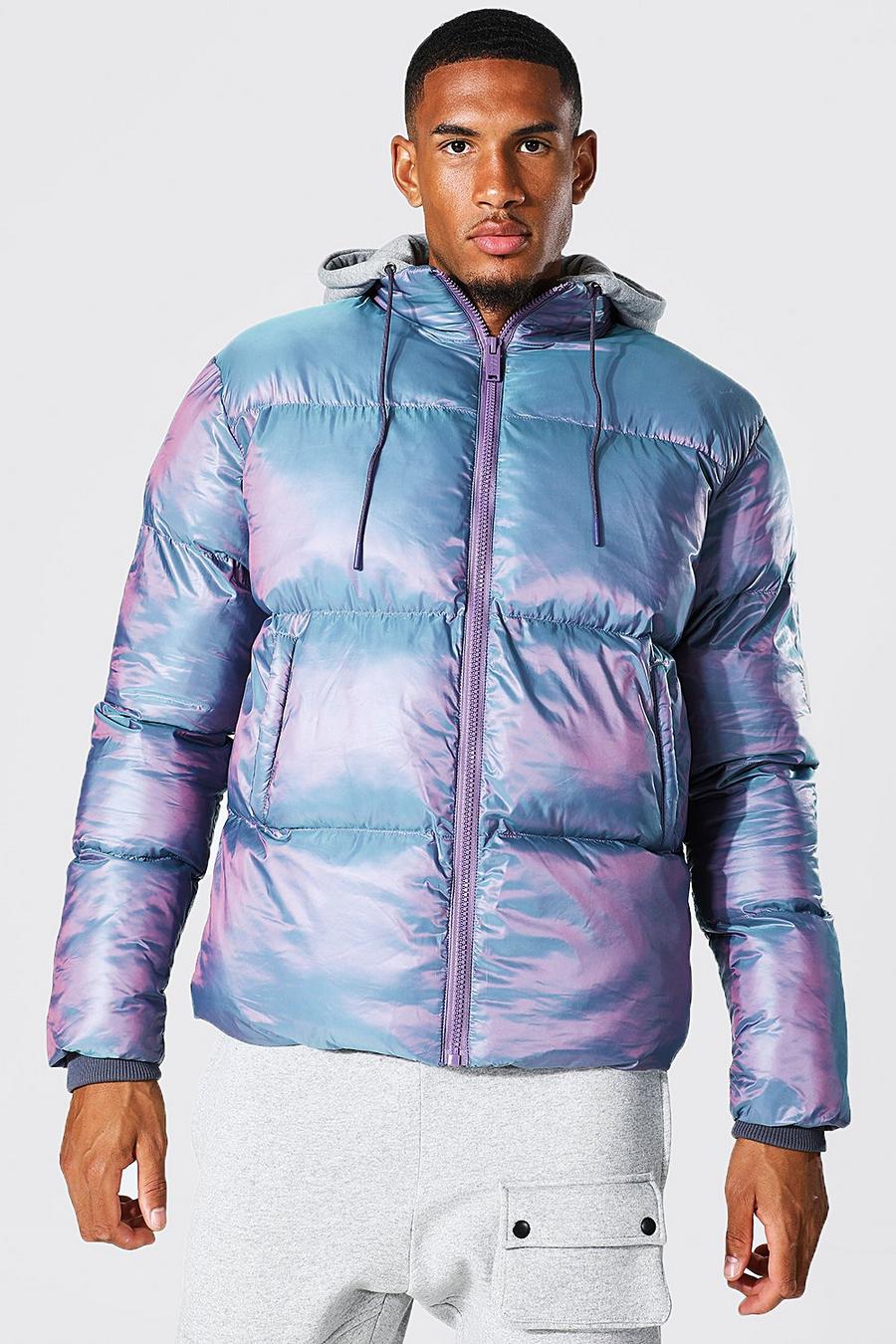 Purple Tall 2-tone Puffer With Removable Jersey Hood image number 1