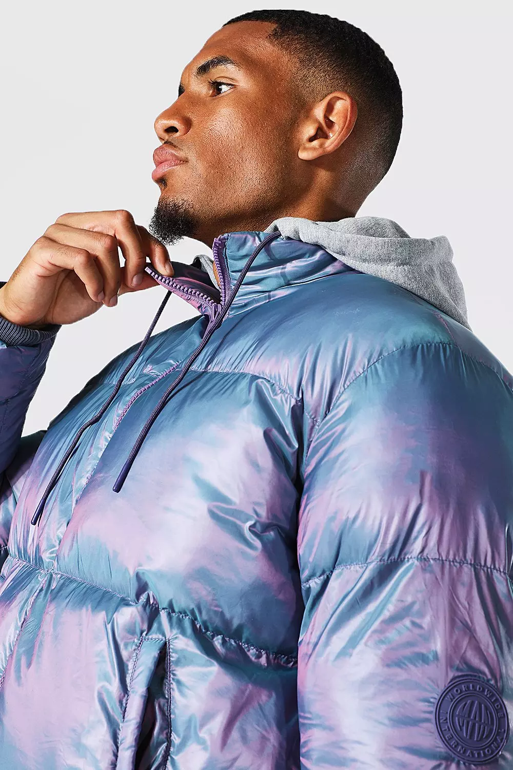 Iridescent puffer shop jacket mens