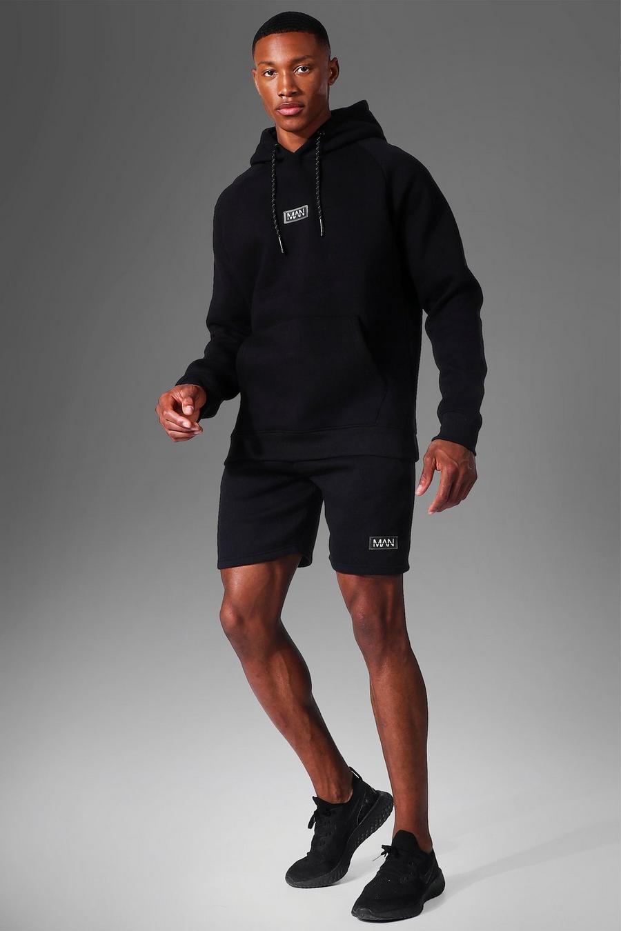 Set  man Active felpa sportiva con cappuccio & pantaloncini, Black image number 1