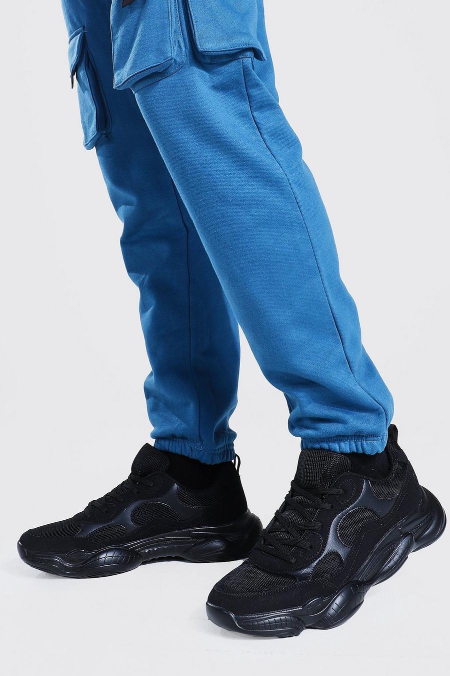שחור נעלי ספורט עם סוליה עבה ופאנלים בשני צבעים מזמש image number 1