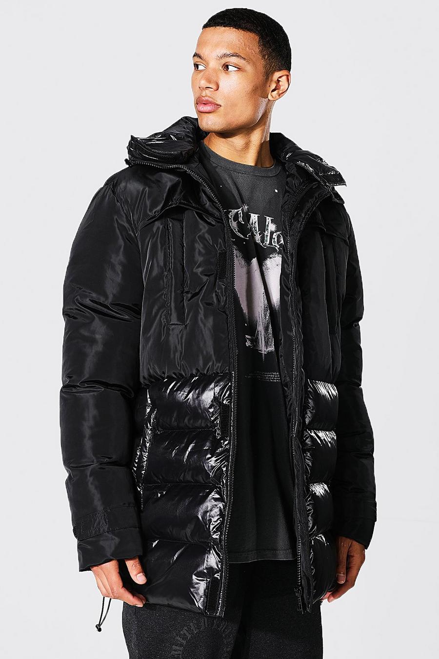Black Tall Contrast Parka With Puffer Details image number 1