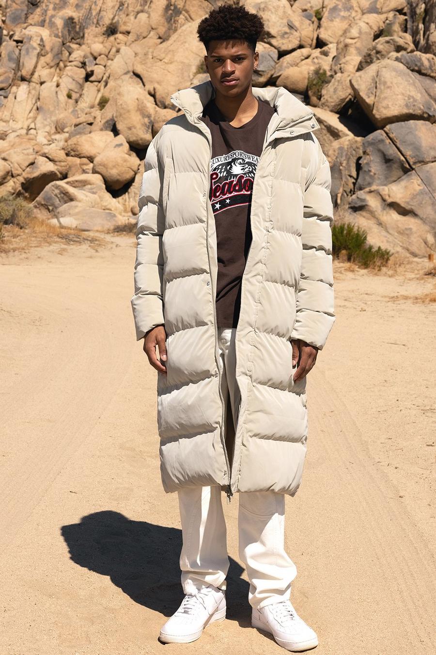Stone beis Tall Soft Sheen Longline Puffer Jacket