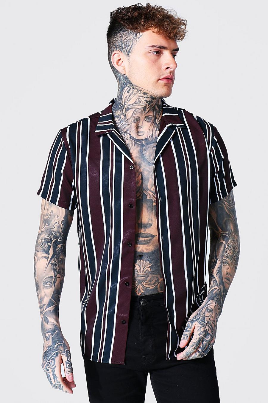 Black Short Sleeve Stripe Shirt image number 1