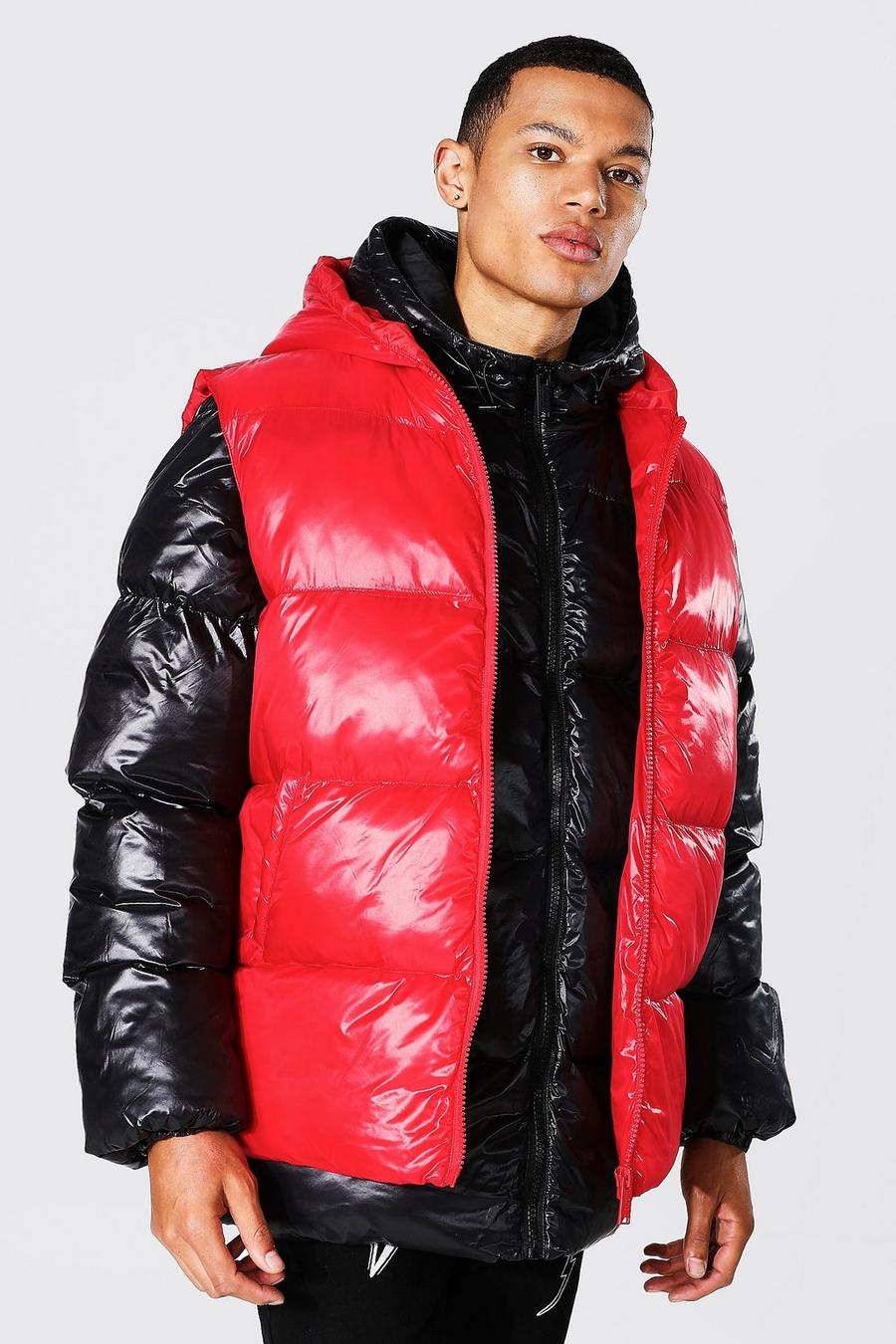 Black Tall 2-in-1 High Shine Puffer And Gilet image number 1