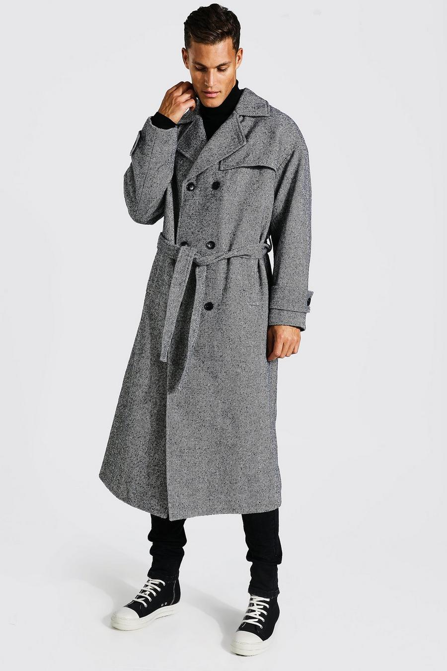 Tall Trenchcoat mit Fischgrätmuster, Grey image number 1