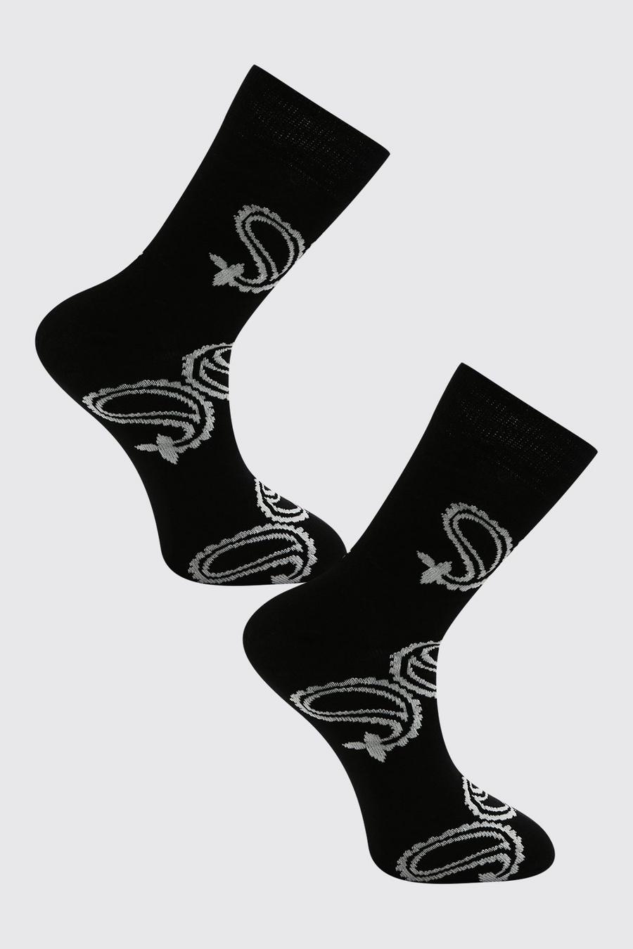 Black Paisley Print Socks image number 1
