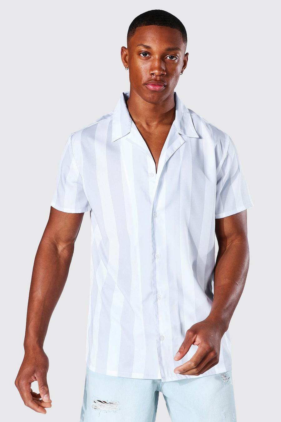 Grey Short Sleeve Stripe Revere Shirt image number 1