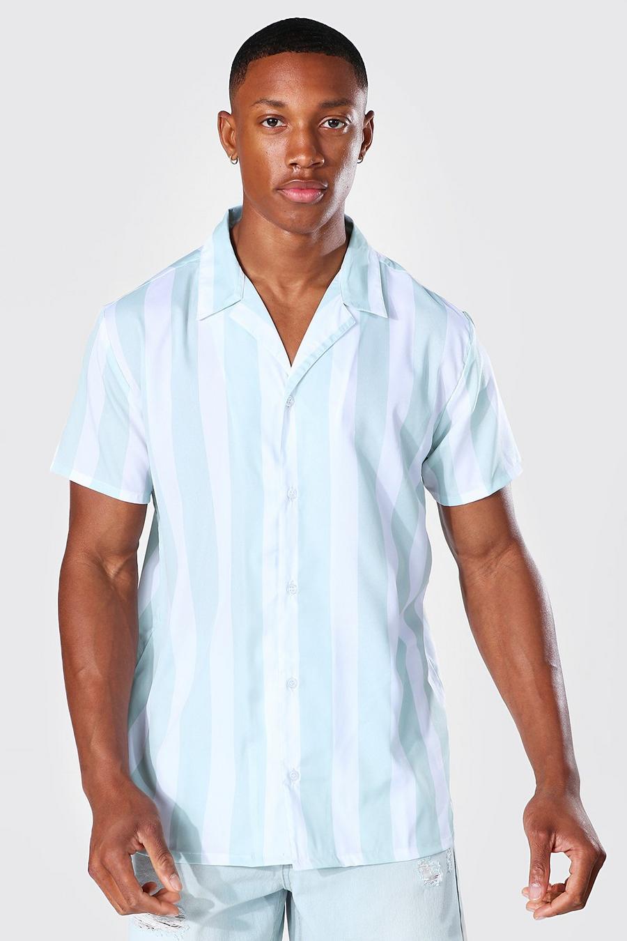 Mint Kortärmad randig skjorta med bowlingkrage image number 1