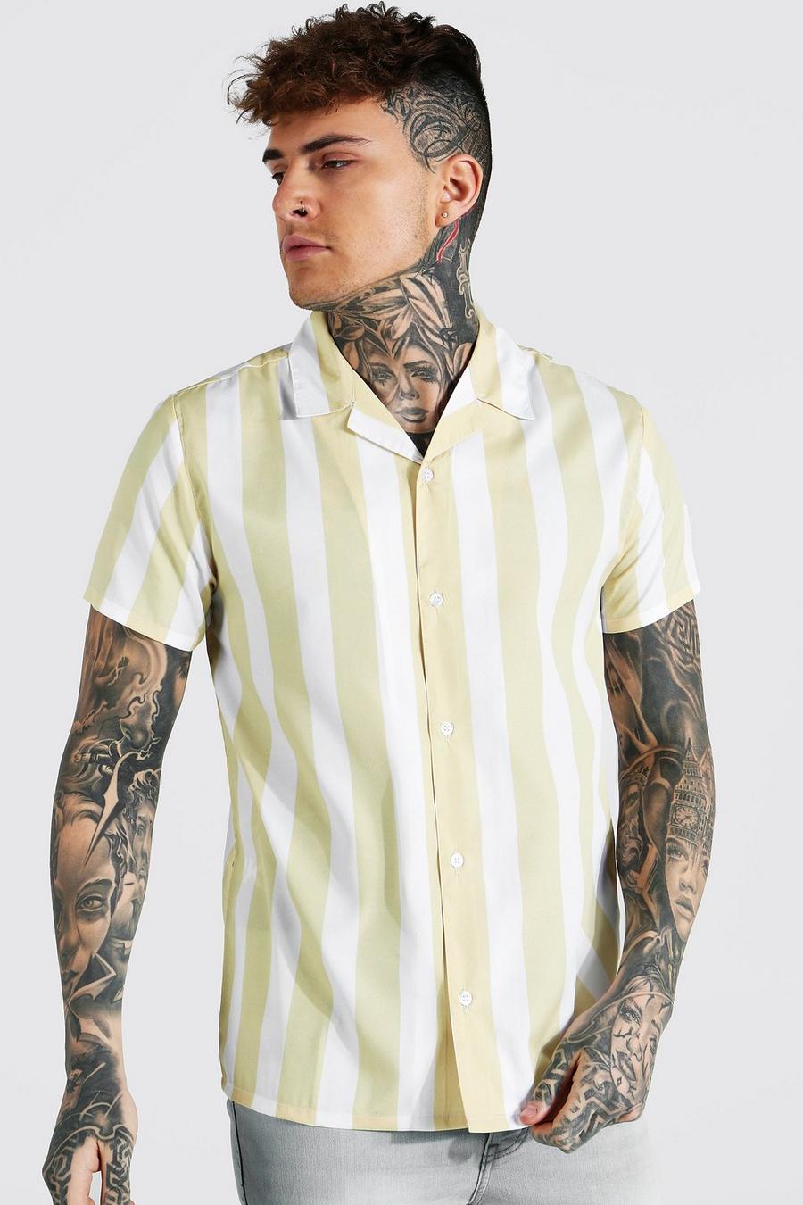 Yellow Short Sleeve Stripe Revere Shirt image number 1