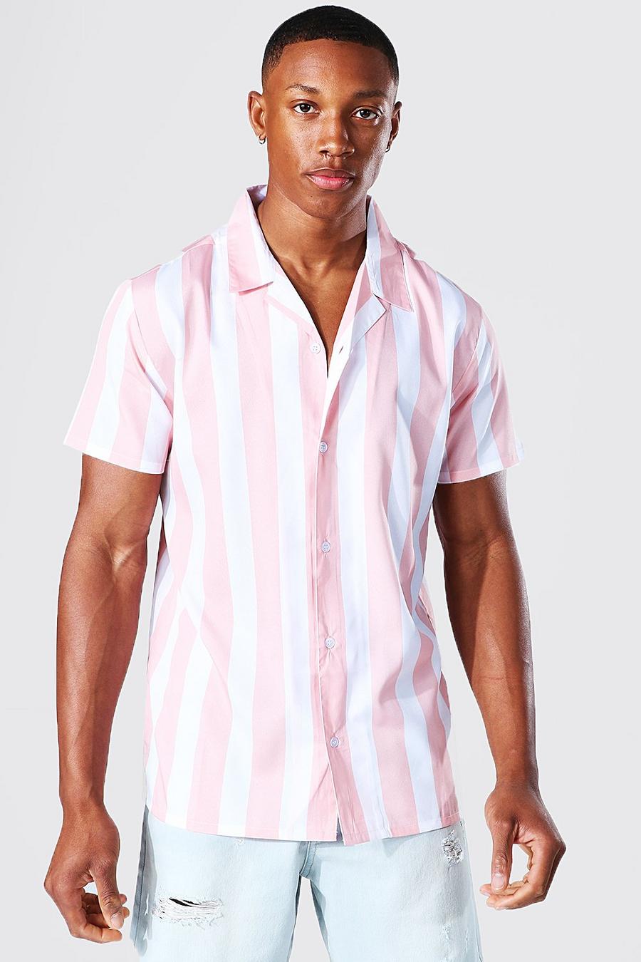 Coral Short Sleeve Stripe Revere Shirt image number 1