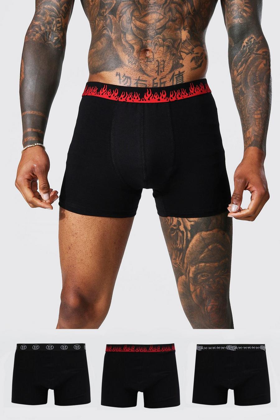 Black 3 Pack Mixed Waistband Classic Trunks image number 1