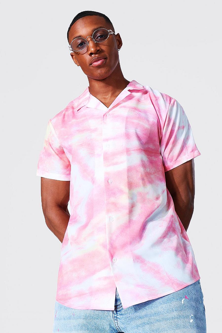 Chemise à manches courtes avec col tailleur tie-dye, Corail pink image number 1
