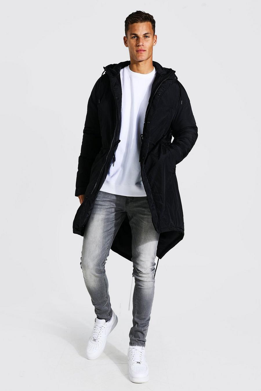 Black Tall Clean Tech Longline Parka image number 1