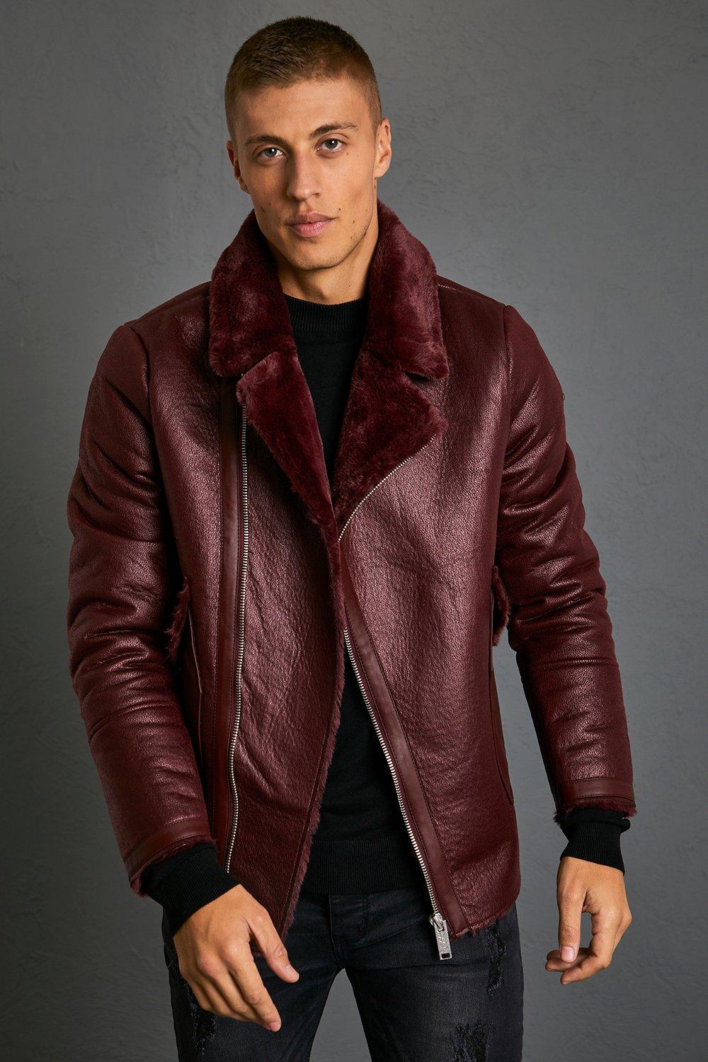 Burgundy leather look on sale jacket