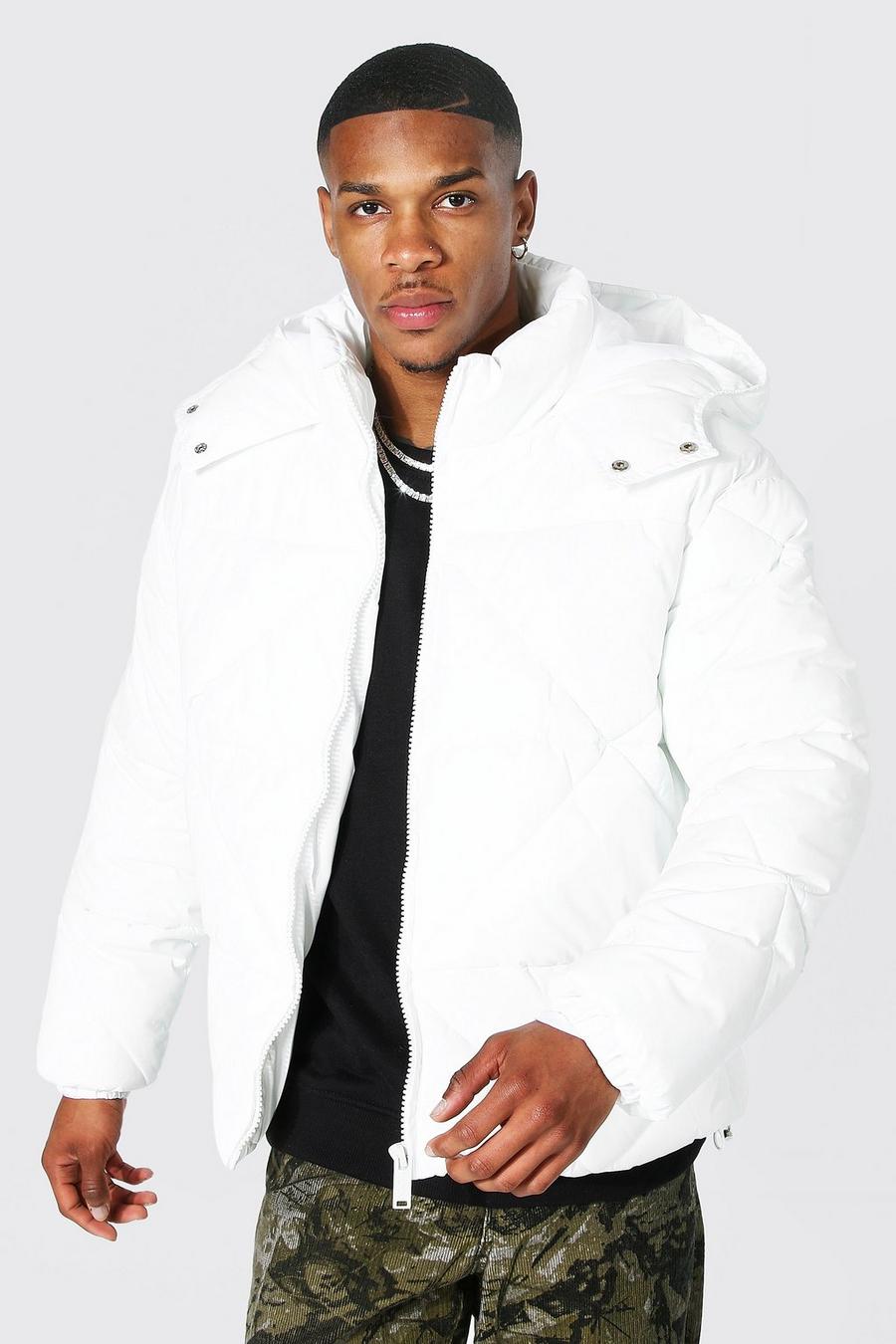 Boohoo Denim Abstract Quilted Puffer in White Womens Mens Clothing Mens Jackets Casual jackets 