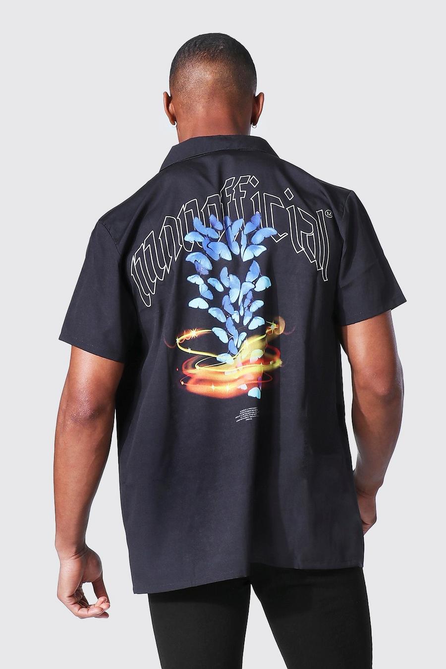 Black Kortärmad mönstrad skjorta med bowlingkrage image number 1