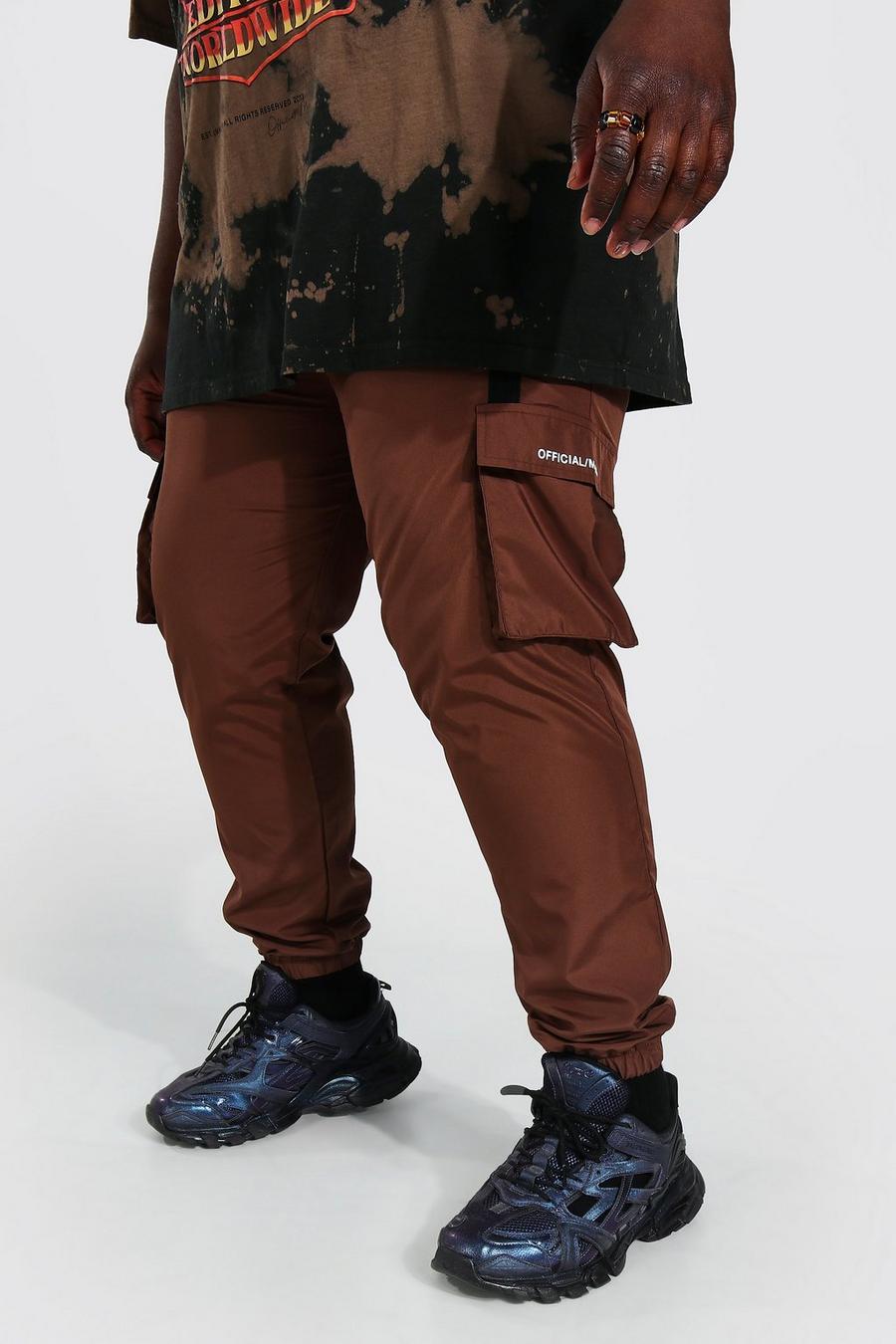 Chocolate Plus Shell 3D Cargo Strap Detail Track Pants image number 1