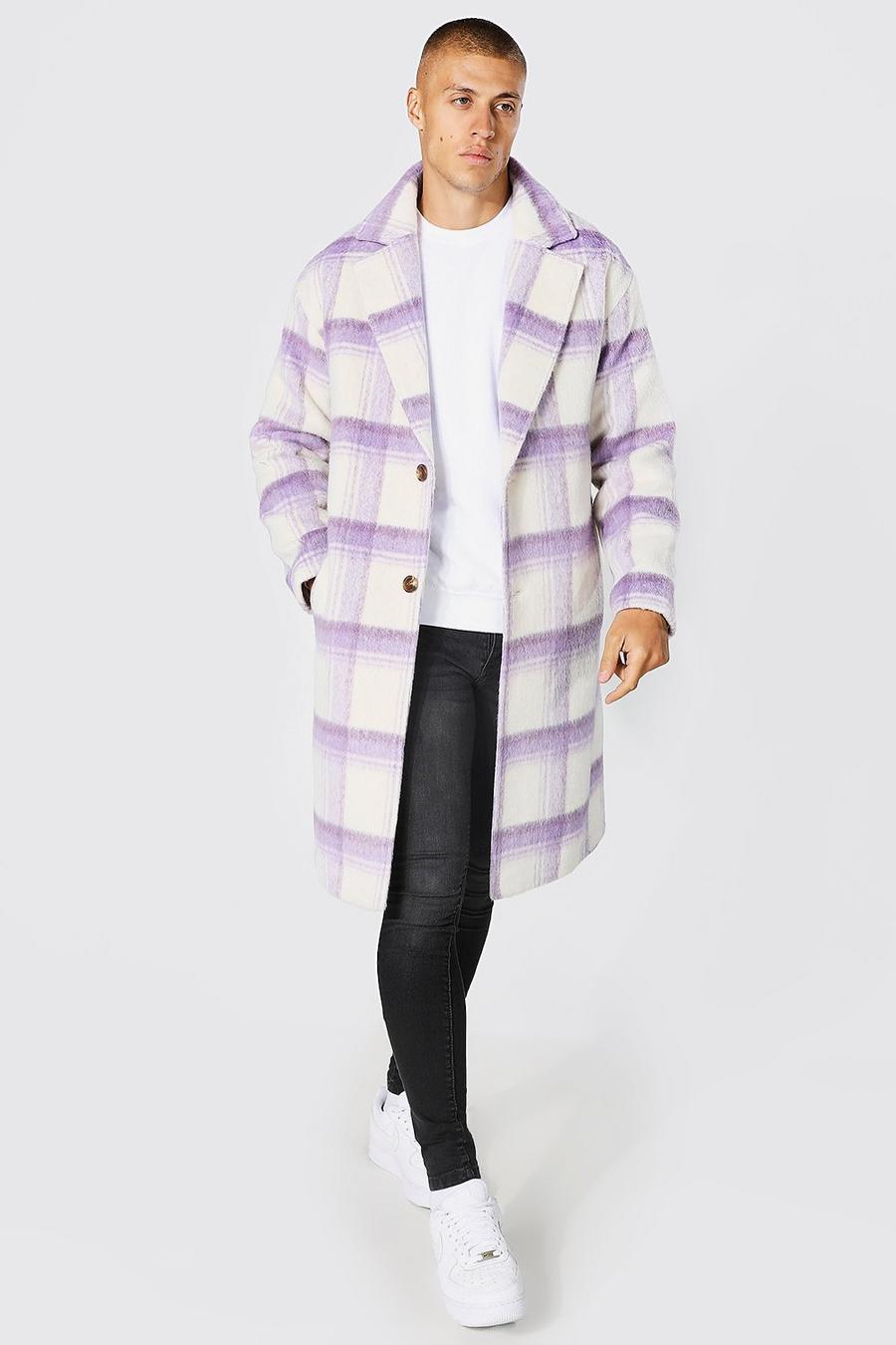 Lilac Brushed Check Single Breasted Mid Overcoat image number 1