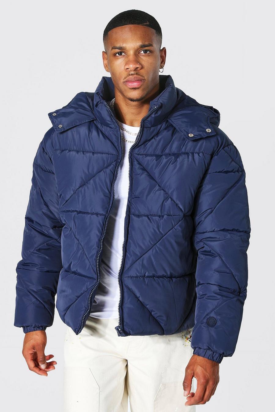 Navy Abstract Quilted Puffer image number 1