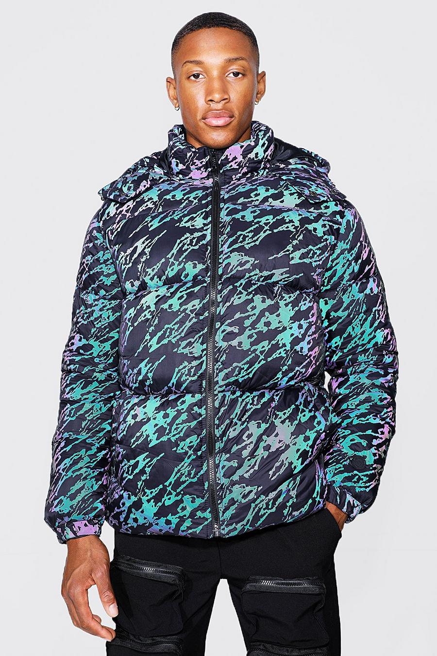 Charcoal Reflective Abstract Camo Puffer image number 1