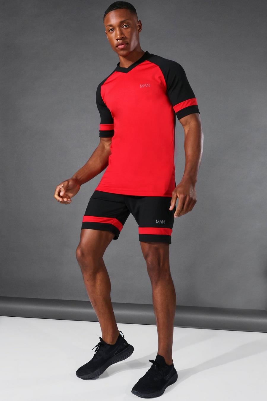 Black Man Active Colour Block Raglan Set Met Shorts image number 1