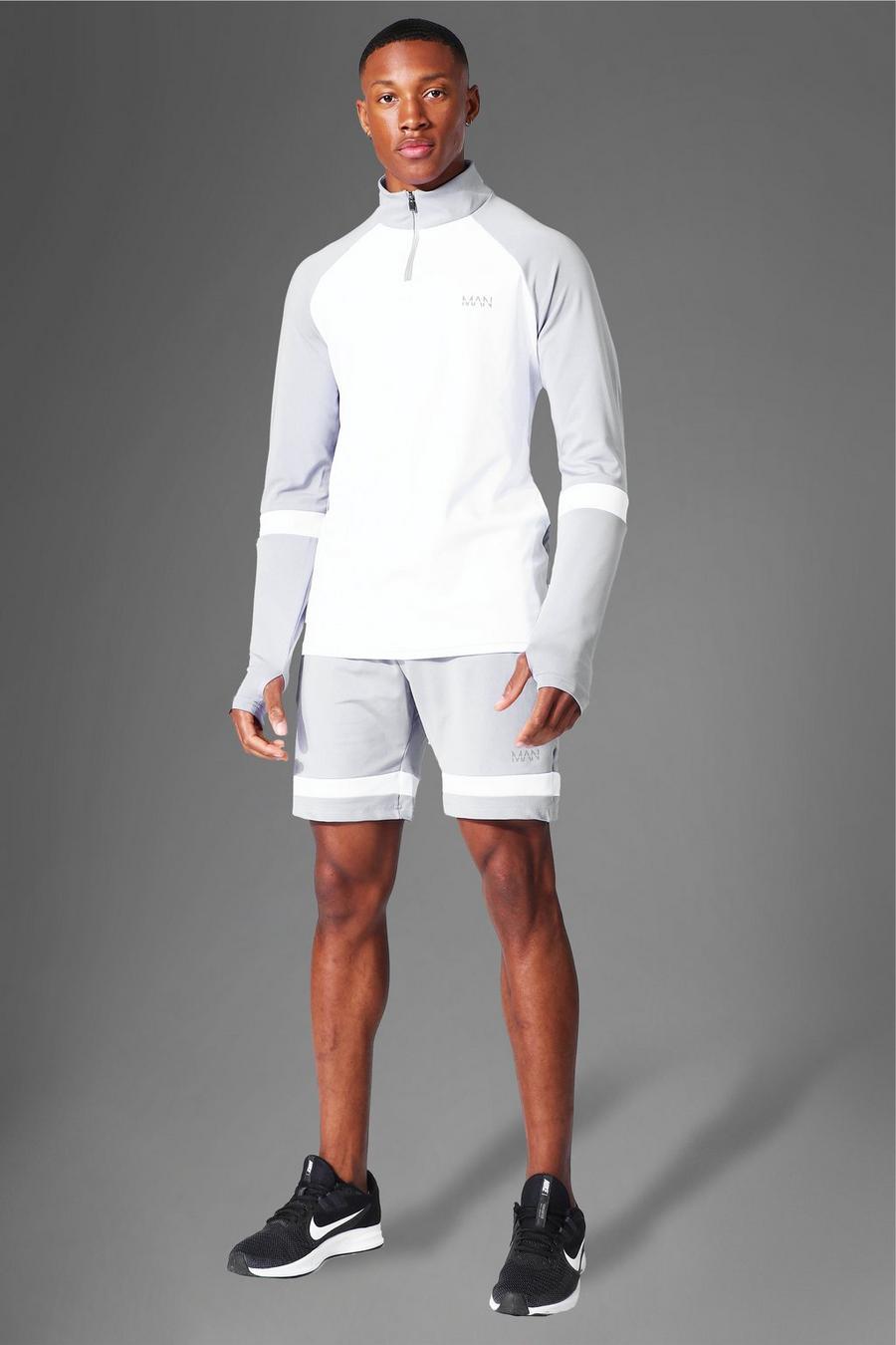 Grey MAN Active Set med shorts och tröja med raglanärm och dragkedja image number 1