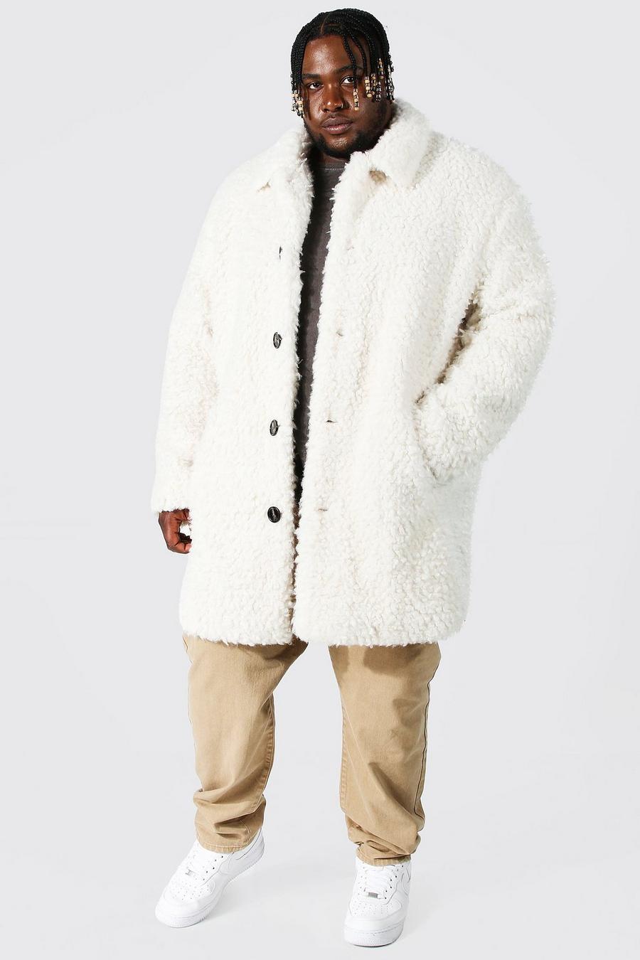 Ecru Plus Teddy Faux Fur Single Breasted Jacket image number 1