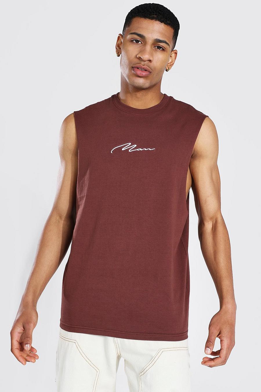 Camiseta de tirantes con sisa caída de la firma MAN , Chocolate image number 1