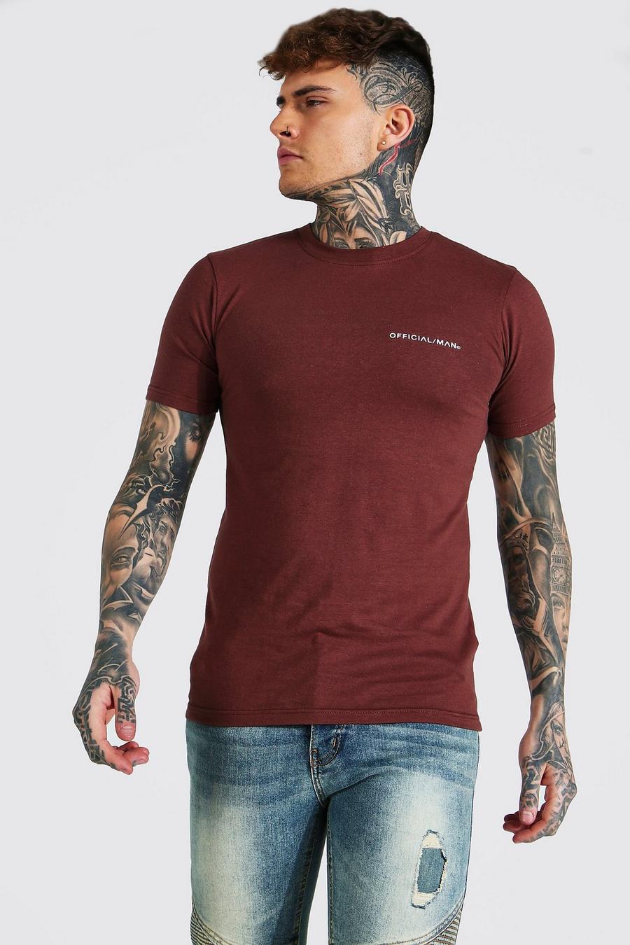 Camiseta de cuello redondo de corte marcado Official Man  , Chocolate image number 1
