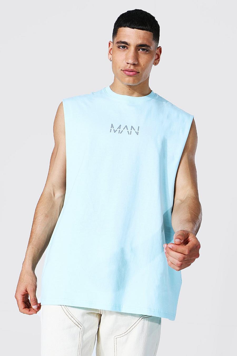 Camiseta ancha de tirantes con sisa caída Original Man, Azul claro image number 1