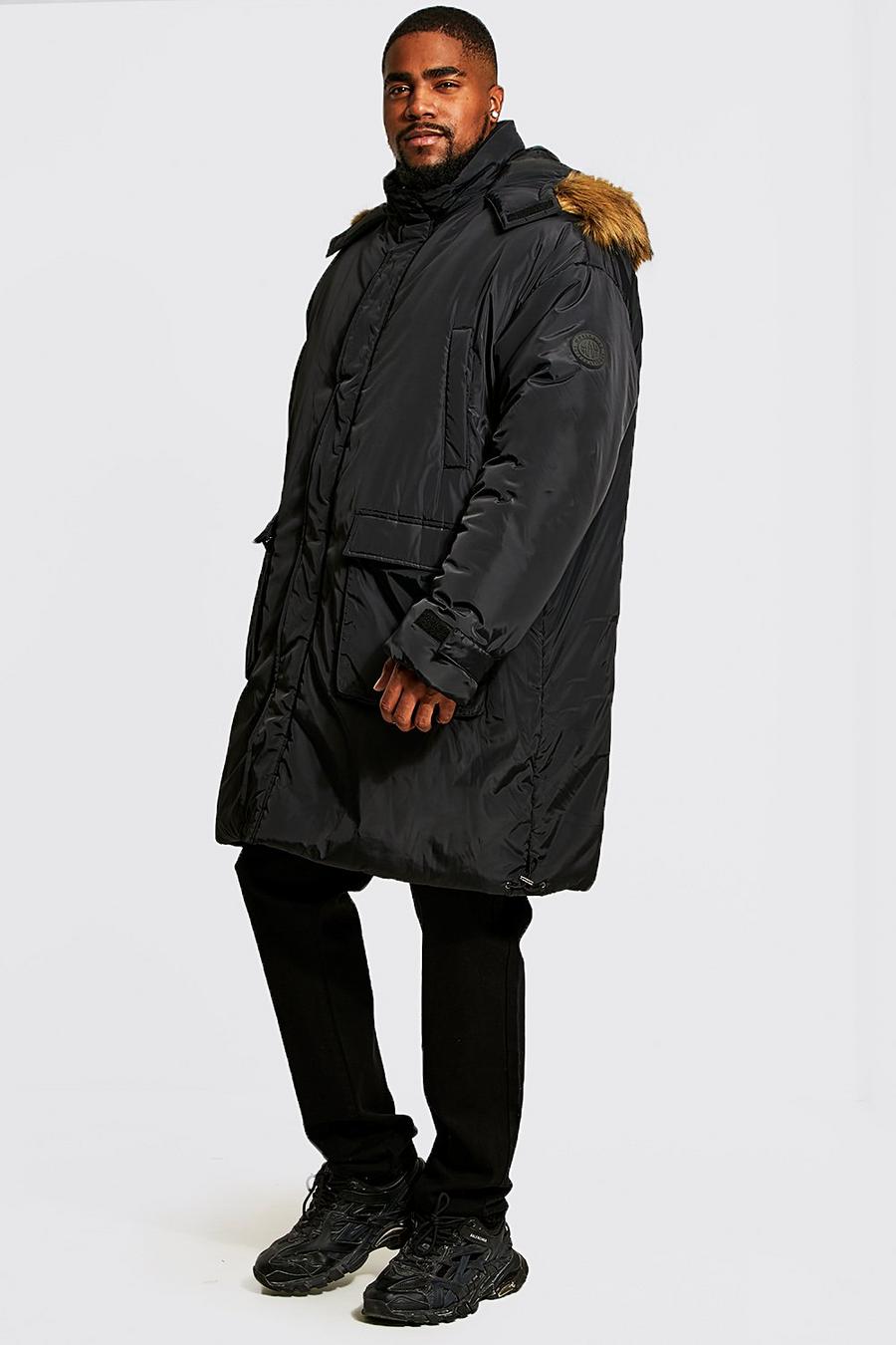 Black Plus Parka With Detachable Faux Fur Hood image number 1