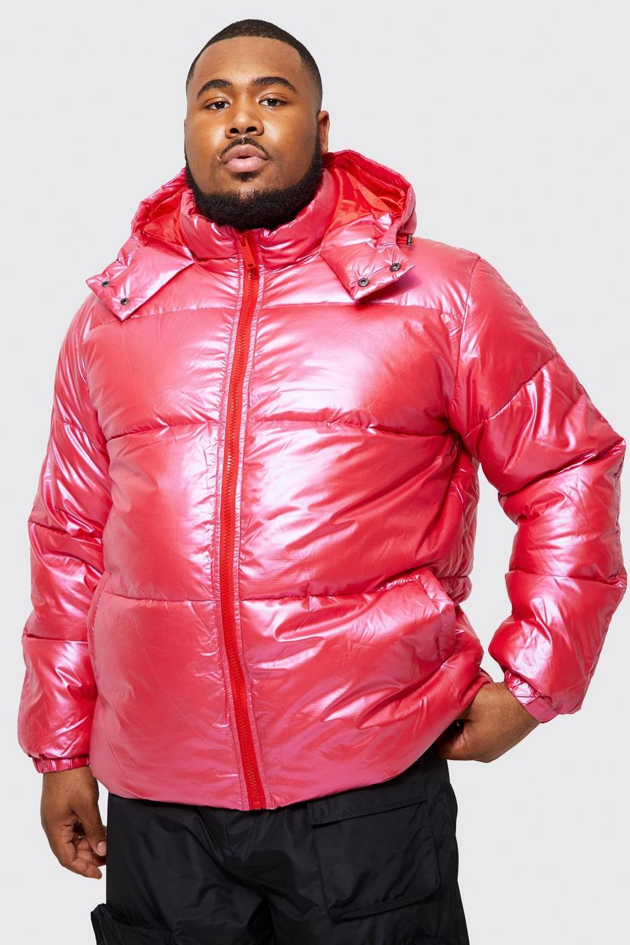 Red Plus High Shine Ripstop Man Print Tape Puffer image number 1