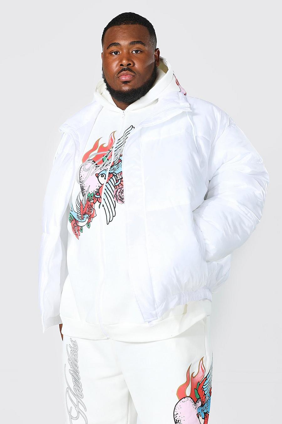 White Plus Ripstop Funnel Neck Boxy Puffer Jacket image number 1